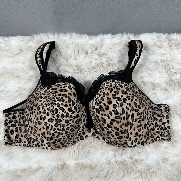 Cacique Full Coverage Leopard Print Black Lace Trim Bra Size 46C - Picture 1 of 8